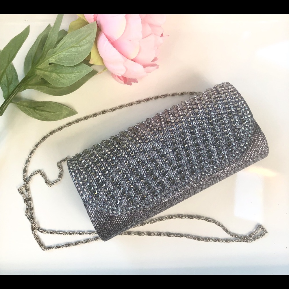 d’Margeaux Gun Metal Clutch with Shoulder Strap